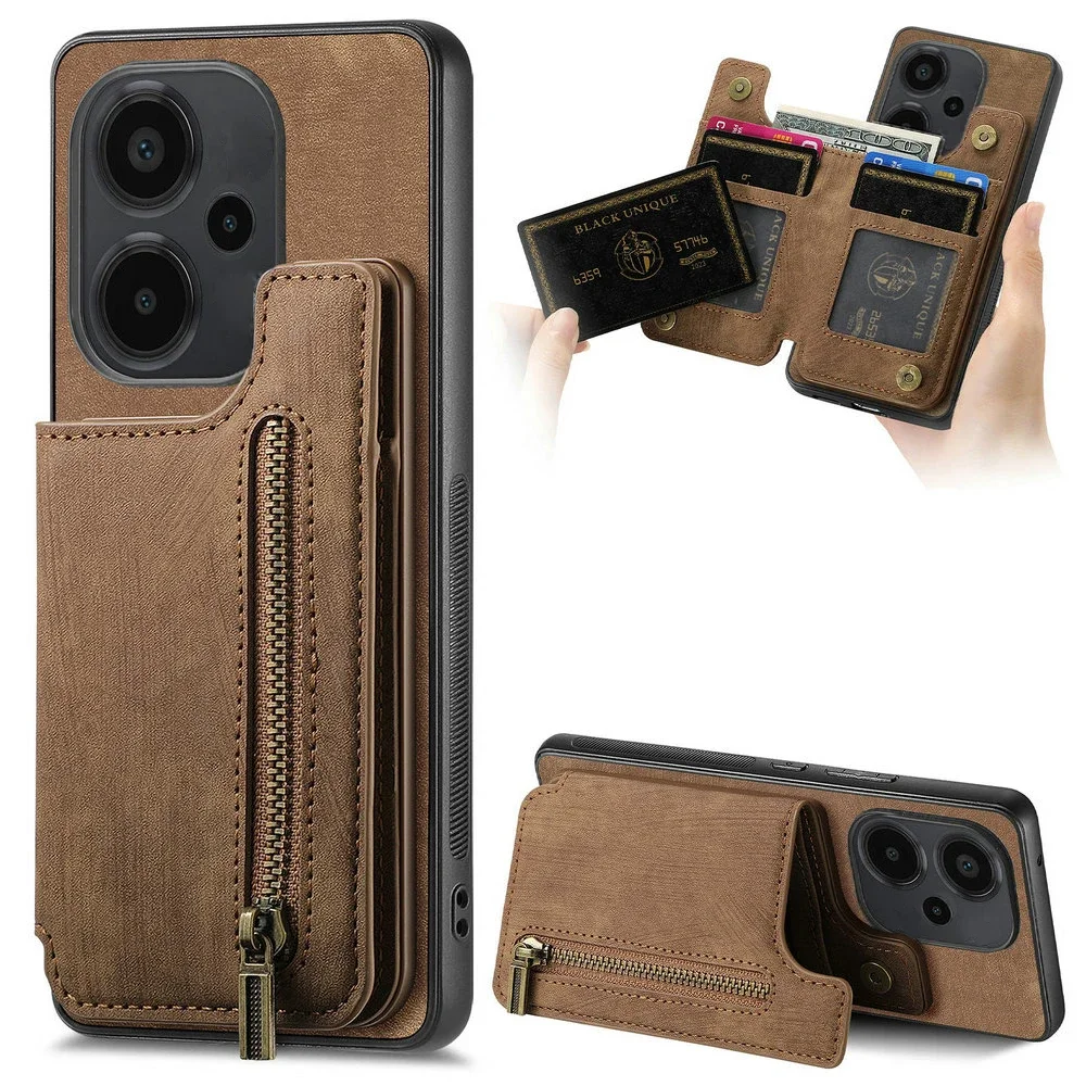 For Xiaomi Poco F6 X6 Pro 5G 2024 Leather Case Zipper Magnet Wallet Funda Poco M6 Pro F6 M 6 F 5 X 6 F3 M5s 4G Card Back Cover