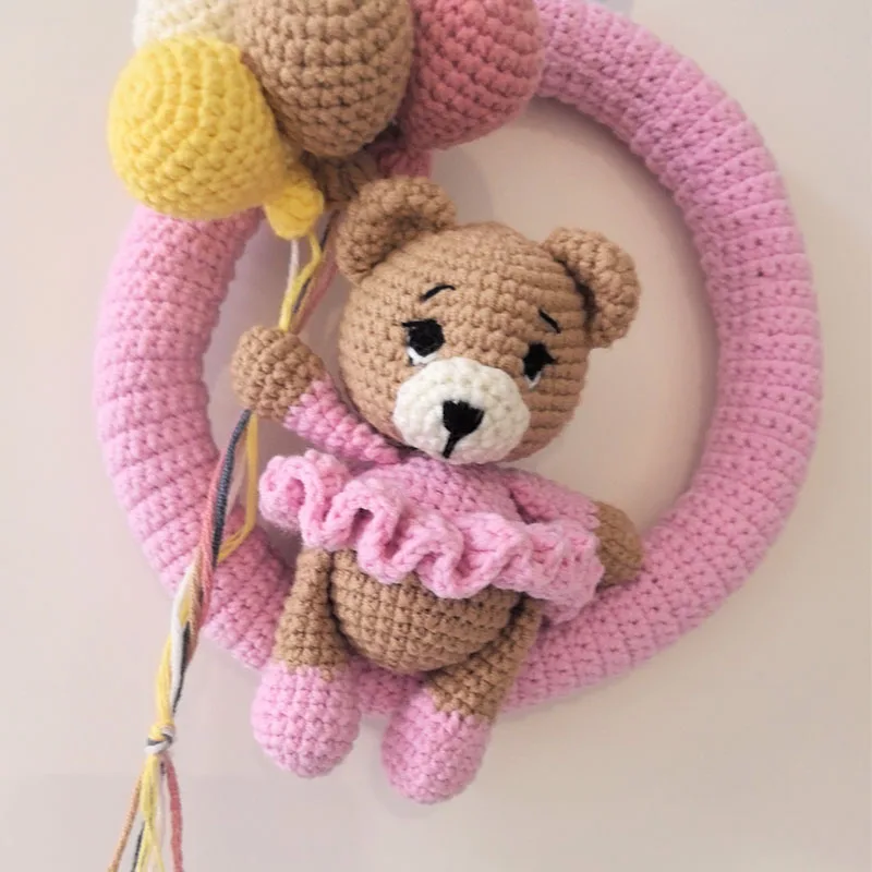 Karangan Bunga Nama Rajutan Pribadi dengan Beruang dan Balon, Dekorasi Dinding Kamar Bayi Khusus, Hadiah Buatan Tangan untuk Bayi Baru Lahir, Hadiah untuk Acara Pesta Bayi