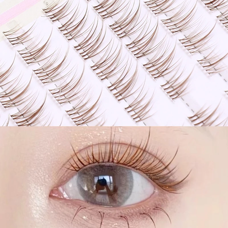 10 Rows Manga Cluster Eyelash Black Brown Individual Lashes Extension Soft Fluffy Clear Stem Segmented Grafting Eyelash Makeup