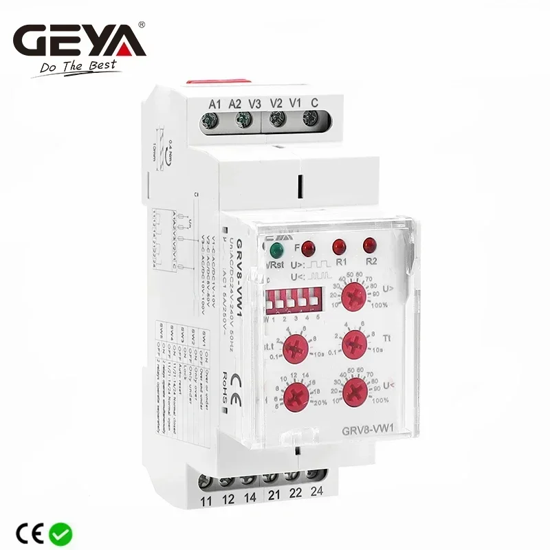 GEYA GRV8-VW Single Phase Isolating Voltage Monitoring Relay 5A 2SPDT with Isolation Function AC/DC1V~100V 15V~600V