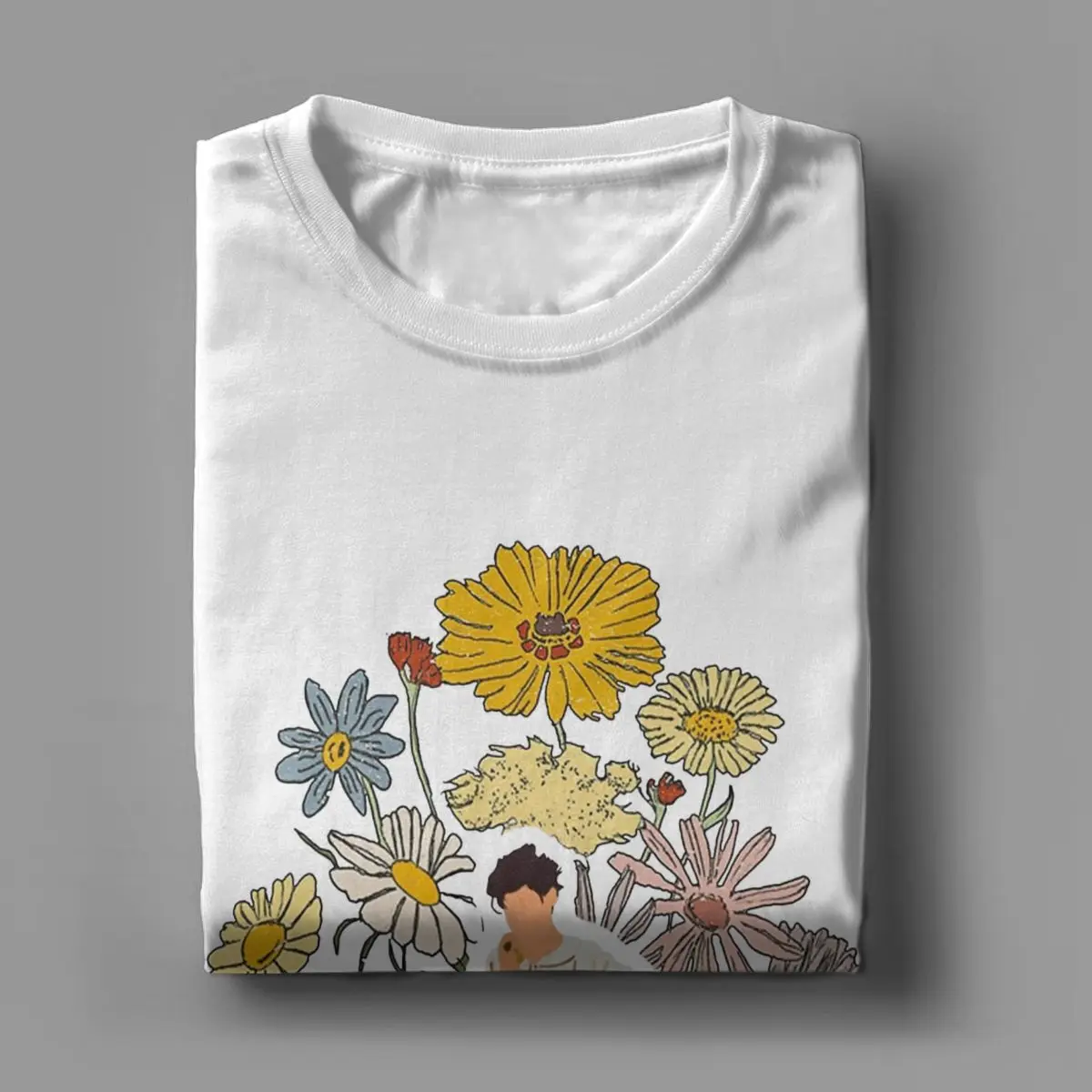 Awesome Harrys Styled Fruit Man With Flowers T-Shirts Men Round Neck Pure Cotton T Shirts Short Sleeve Tees Classic Clothing