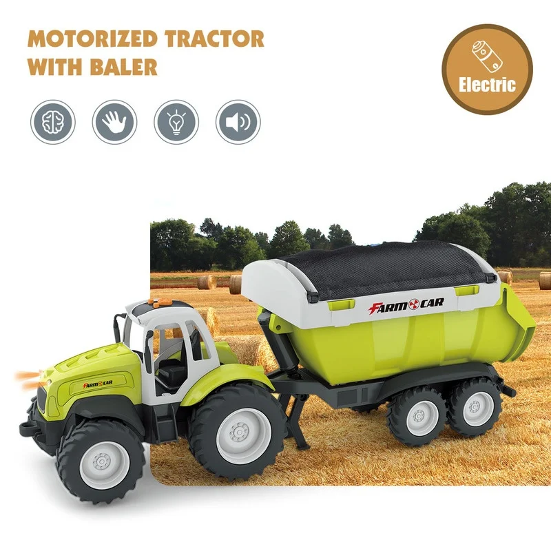 Neuer grenzüberschreitender Direktverkauf Bauernwagen 1:24 Elektroerntemaschine Simulationsspielzeugwagen Landwirtschaftswagen-Set mit mehreren Optionen
