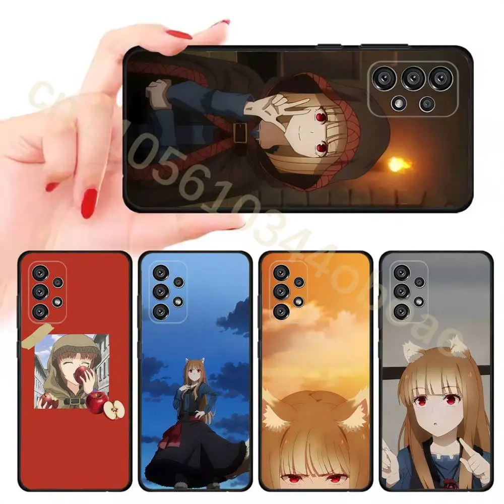 Capa de telefone Anime S-Spice and Wolf Holo para Samsung Galaxy A13,21s,22,31,32,52,53,71,80,A91 Soft Black Shell