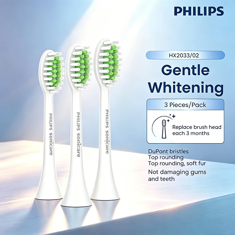 Philips HX2033 Toothbrush Replacement Head DuPont Bristles Soft Bristles Bright White Teeth Suitable for HX2431 HX2461 HX2471