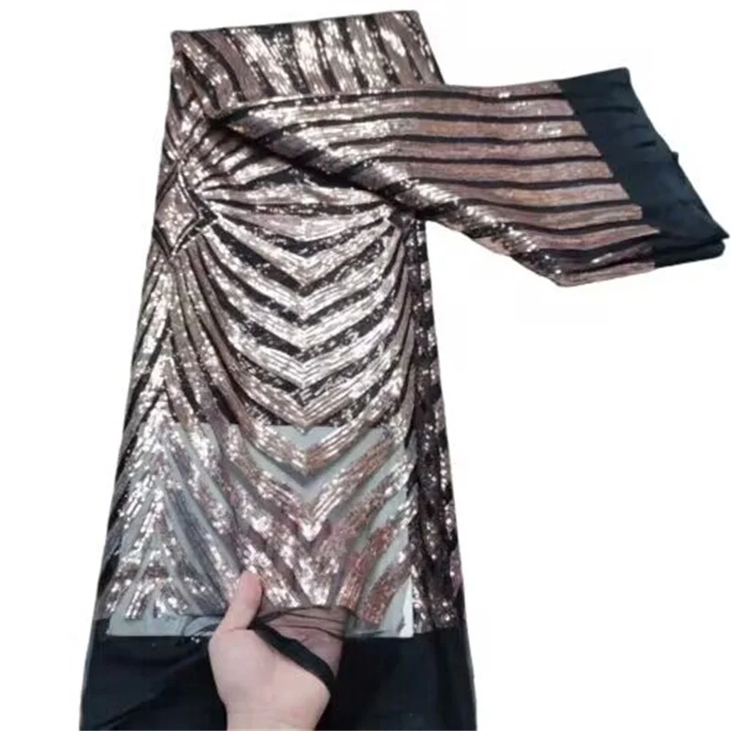 

High Quality Gold African Mesh Lace Fabric Black French Net Sequins Lace Sewing Embroidered Lace Tulle Nigerian Lace Fabric