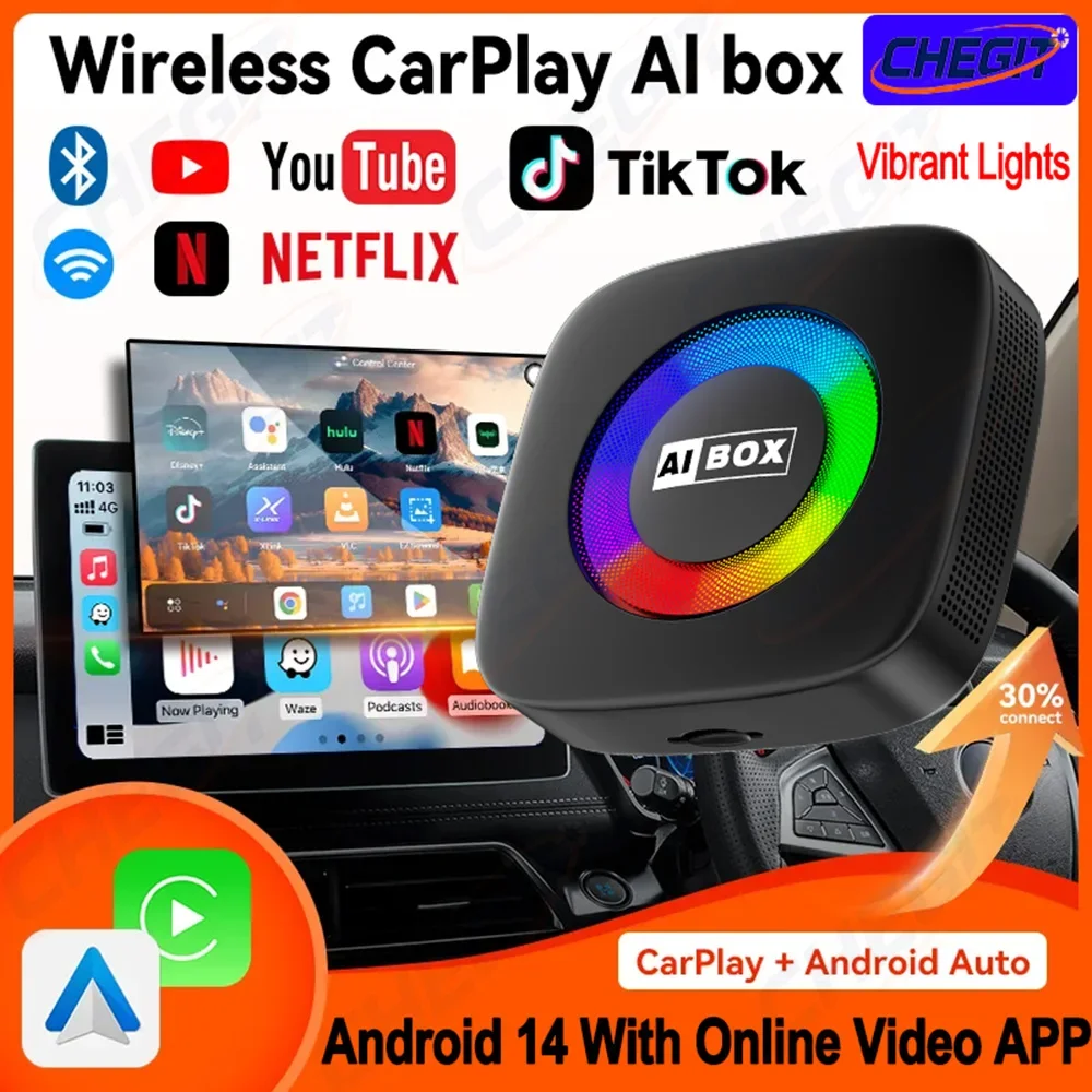 

NEW 3IN1 Android Wireless CarPlay Adapter Android Auto CarPlay AI Box With LED Tv Box For YouTube Netflix For Universal