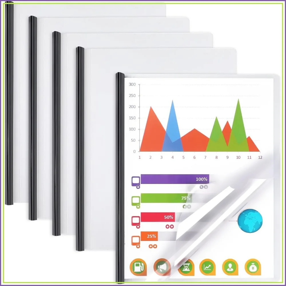 Clear Report Covers with Sliding Bar for A4 & Letter Size, 70 Sheet Capacity, 5 Pack