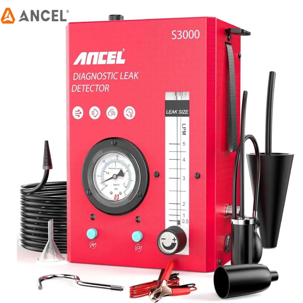 ANCEL S3000 Smoke Machine Automotive with Builtin Air CompressorAdjustable Pressure Gauge Professional Diagnostic Car Smoke Test