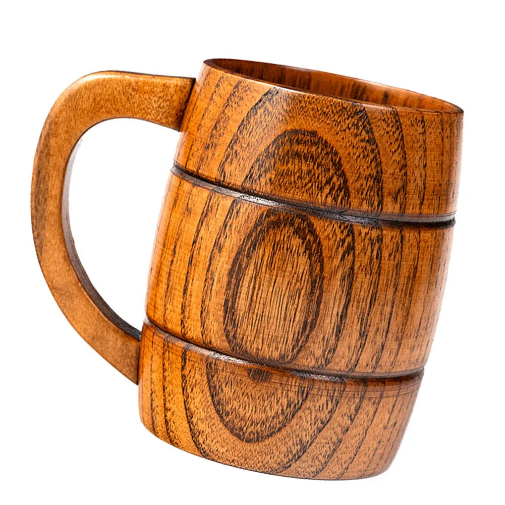 380ml Wooden Beer Tankard Made of Solid Jujube Wood Rustic Appearance with Firmly Connected Handle for Consistent Use