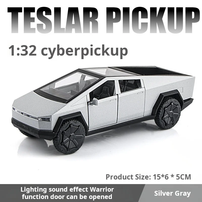 1:32 Tesla Pickup Truck Modello in lega Auto per bambini Giocattolo Pull-Back Suono Luce Auto a due porte Pressofusione Giocattolo Festival Regalo