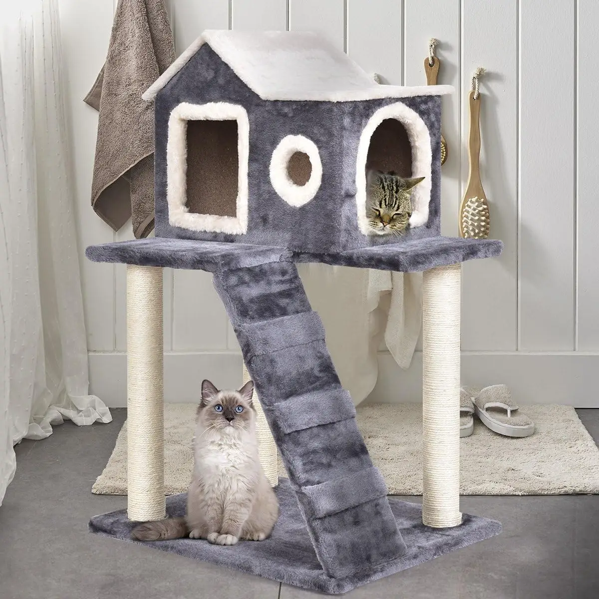 

Tangkula Igloo Cat Tree, Pet Tower Kitty Condo, Lovely Pet Furniture with Scratching Posts and Ladder, Pet Play Toy House, Activ