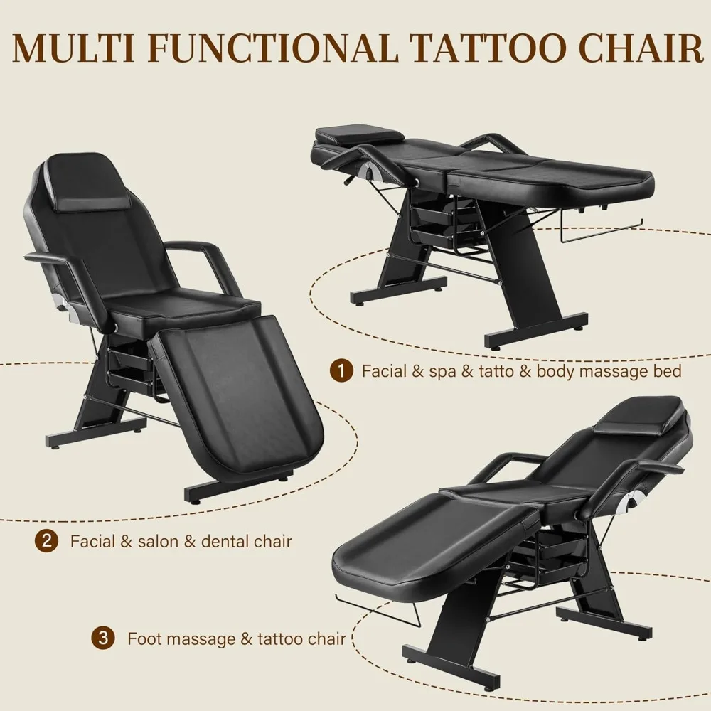 كرسي وشم العميل، سرير تجميل الوجه مع مقعد هيدروليكي، طاولة تدليك الرموش مع صرين #3