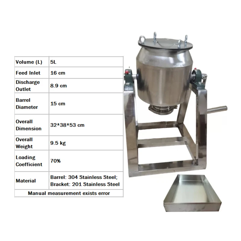 5L Manual Small Powder Mixing Machine Herb Nutrition Animal Feed Powder Mixer Commercial Home Food Powder Premix Blender Machin