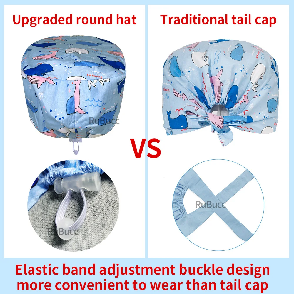 Surgical Cap with Adjustment Buckle Pet Clinic Nurse Hat Doctor Work Cap Beauty Salon Hat Medical Operating Room Lab Scrub Hats