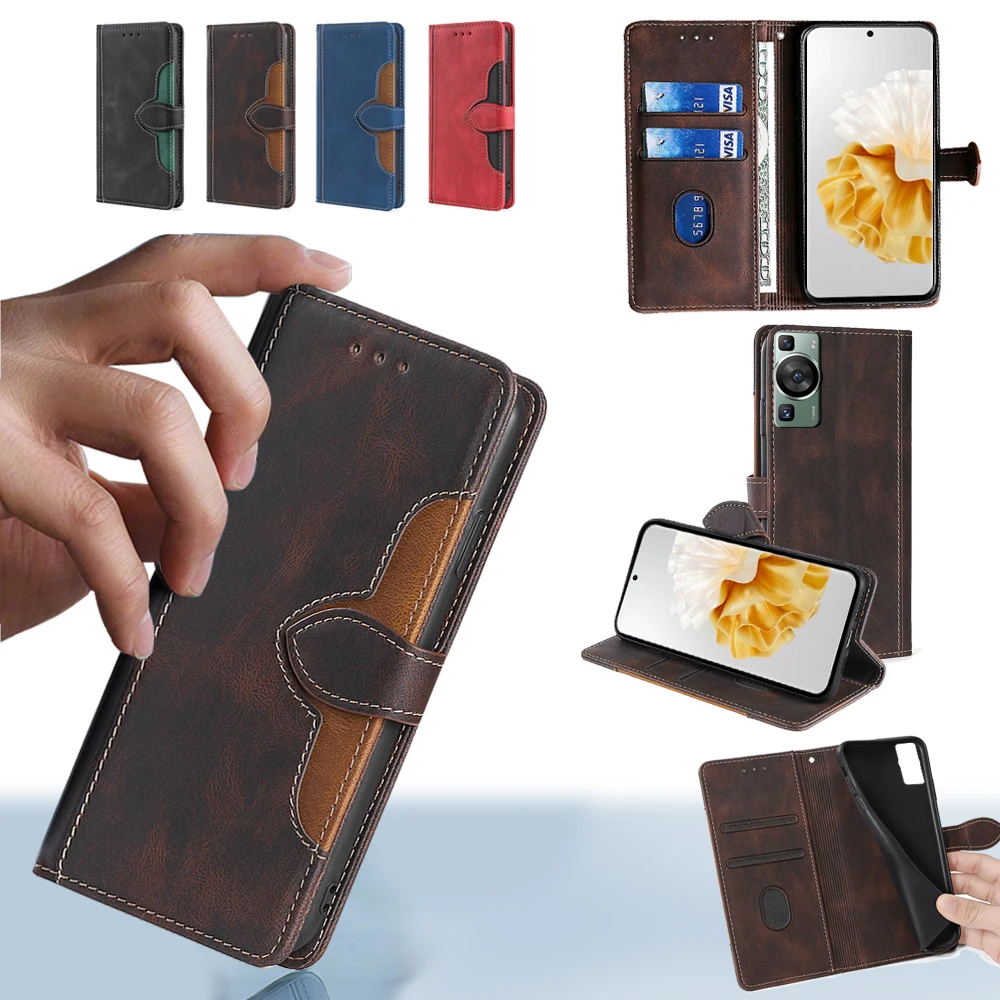 

GEFENIS Роскошный откидной чехол с магнитной пряжкой для Huawei P60 P50 P40 P30 P20 Pro Plus P50E P40 Lite E Кожаный чехол контрастного цвета для телефона