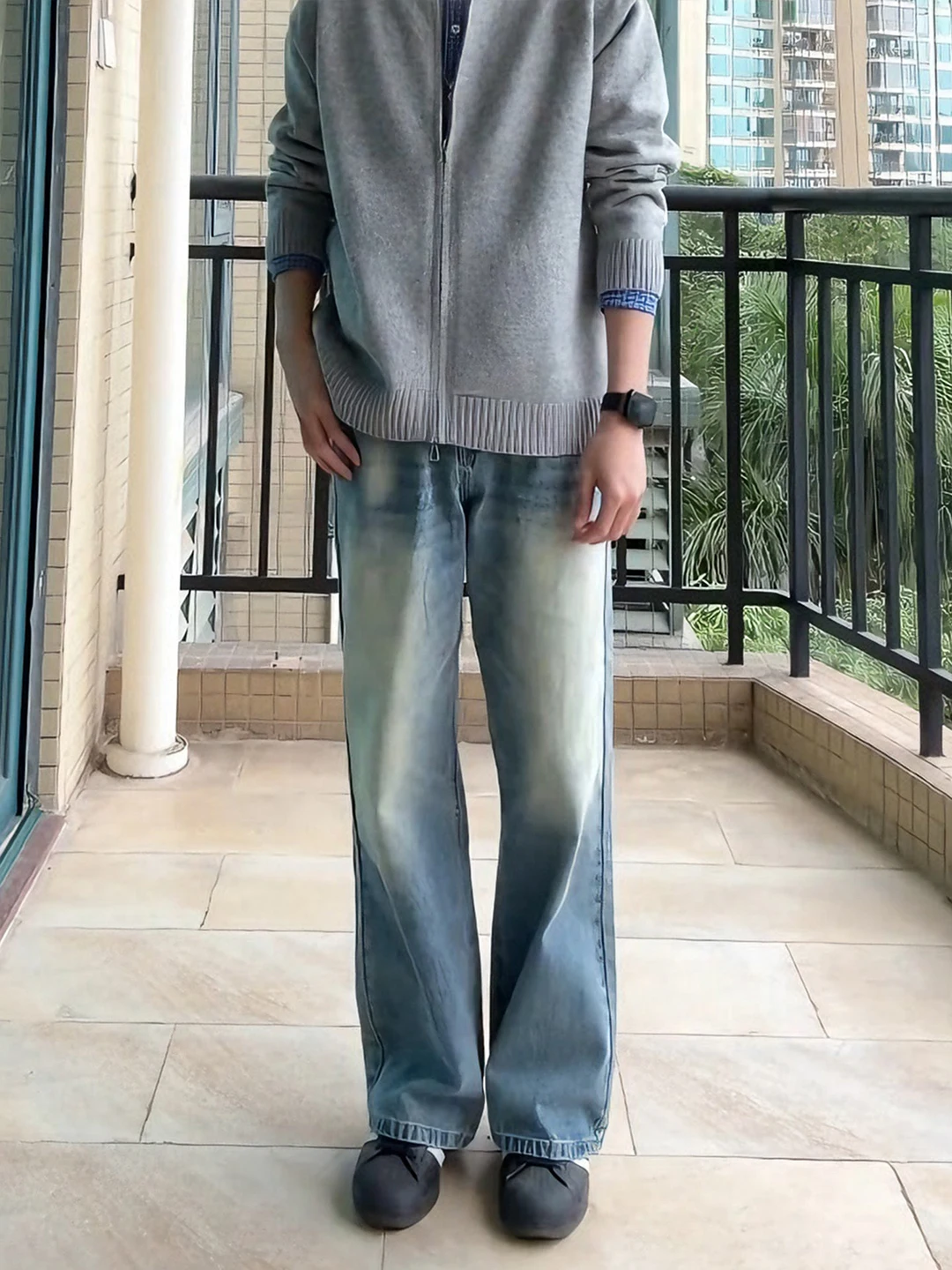 

Light Blue High Waist Flared Jeans Men's Fleece Lined Straight Blade Pants American Vibe Slimming Winter Fashion Men's Jeans