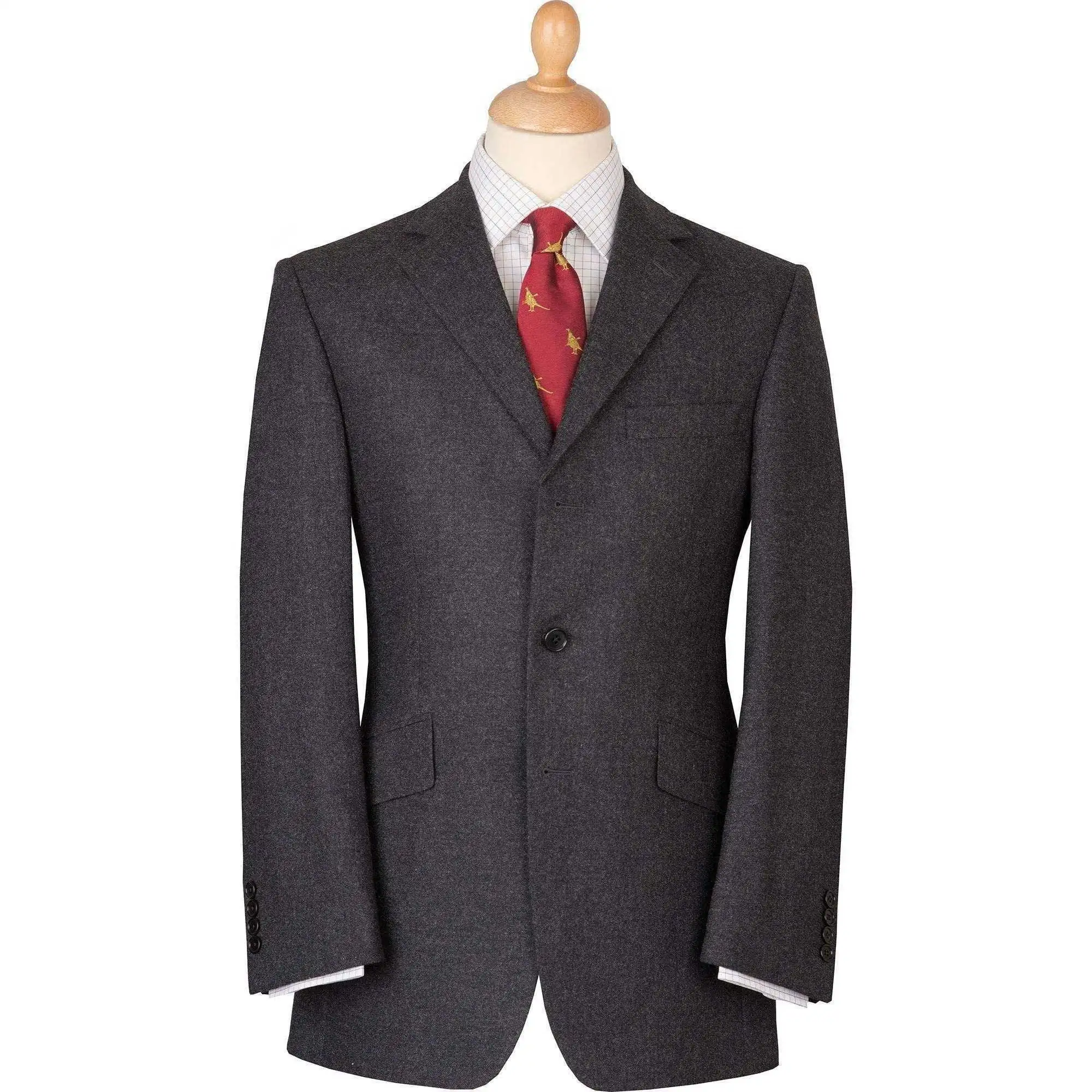 Classic Dark Grey Wool Blazer with Notch Lapel and Flap Pockets Men Autumn Business Suit Jacket Customized M266390