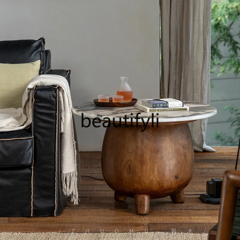 

Retro light luxury living room sofa coffee table supercrystalline stone solid wood designer homestay creative side table