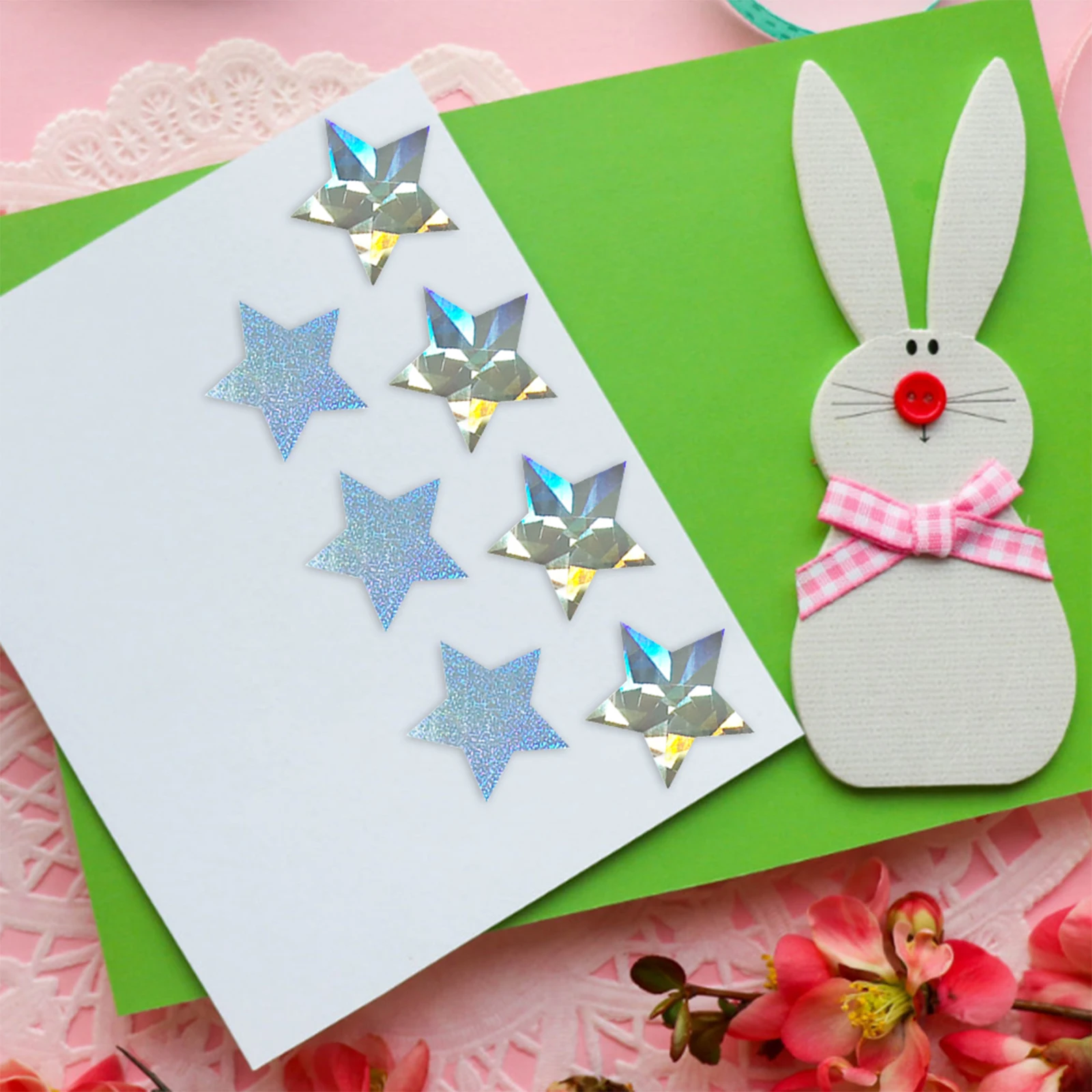 

2 Rolls Photo Album Scrapbook Star Stickers for Cards Laptop Holographic Diy Silver Foil Child