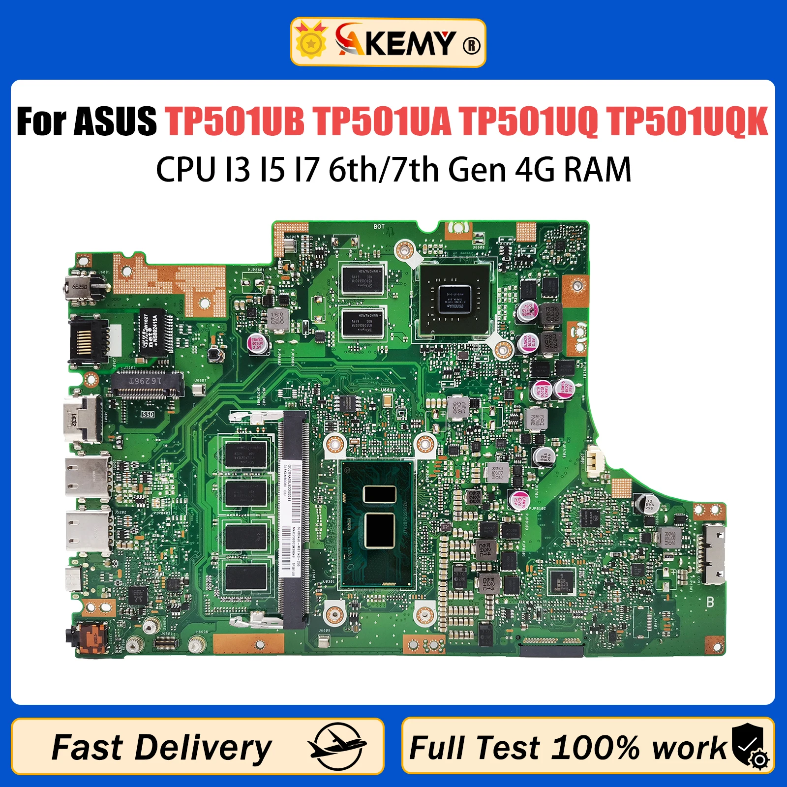 

AKEMY TP501U Mainboard For ASUS Vivobook TP501UB TP501UA TP501UQ TP501UQK Laptop Motherboard CPU I3 I5 I7 Gen 4G RAM GT940M