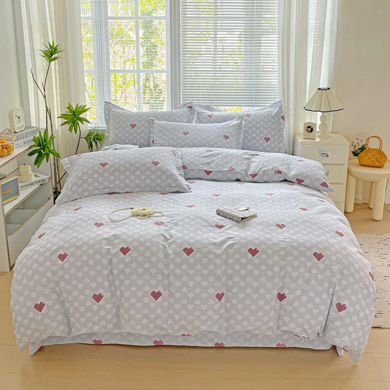 3pcs 100% Cotton Bedding Set Including 1 Duvet Cover and 2 Pillowcases skin-friendly with Printed Multiple Sizes To Choose From