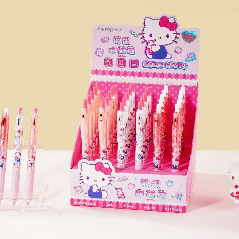 

New 36pcs Kawaii Sanrio Hello Kitty Melody Press Gel Pen Cute Quick-Drying 0.5mm Black Writing Pen Stationery.