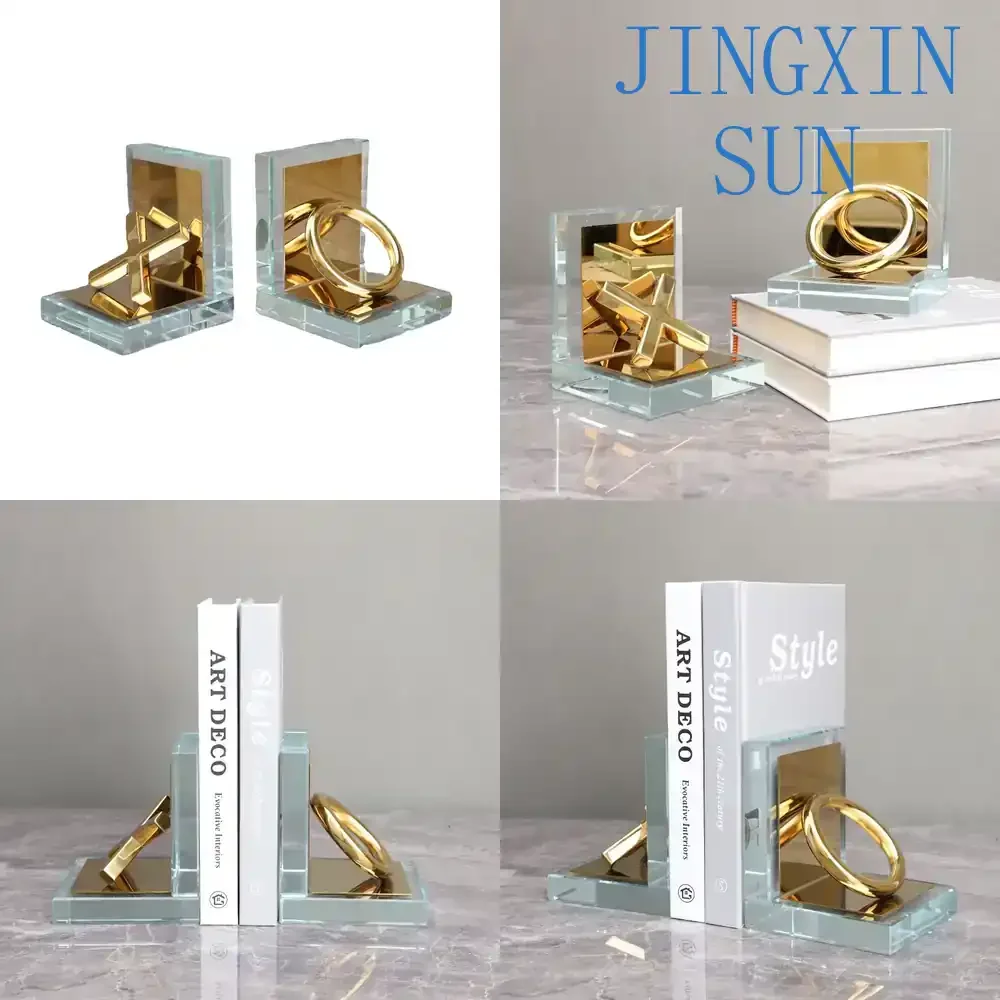 Nordic Crystal Metal Bookend for Books Stand Ornament Decor for Model Room Office TV Cabinet Study Living Room Home
