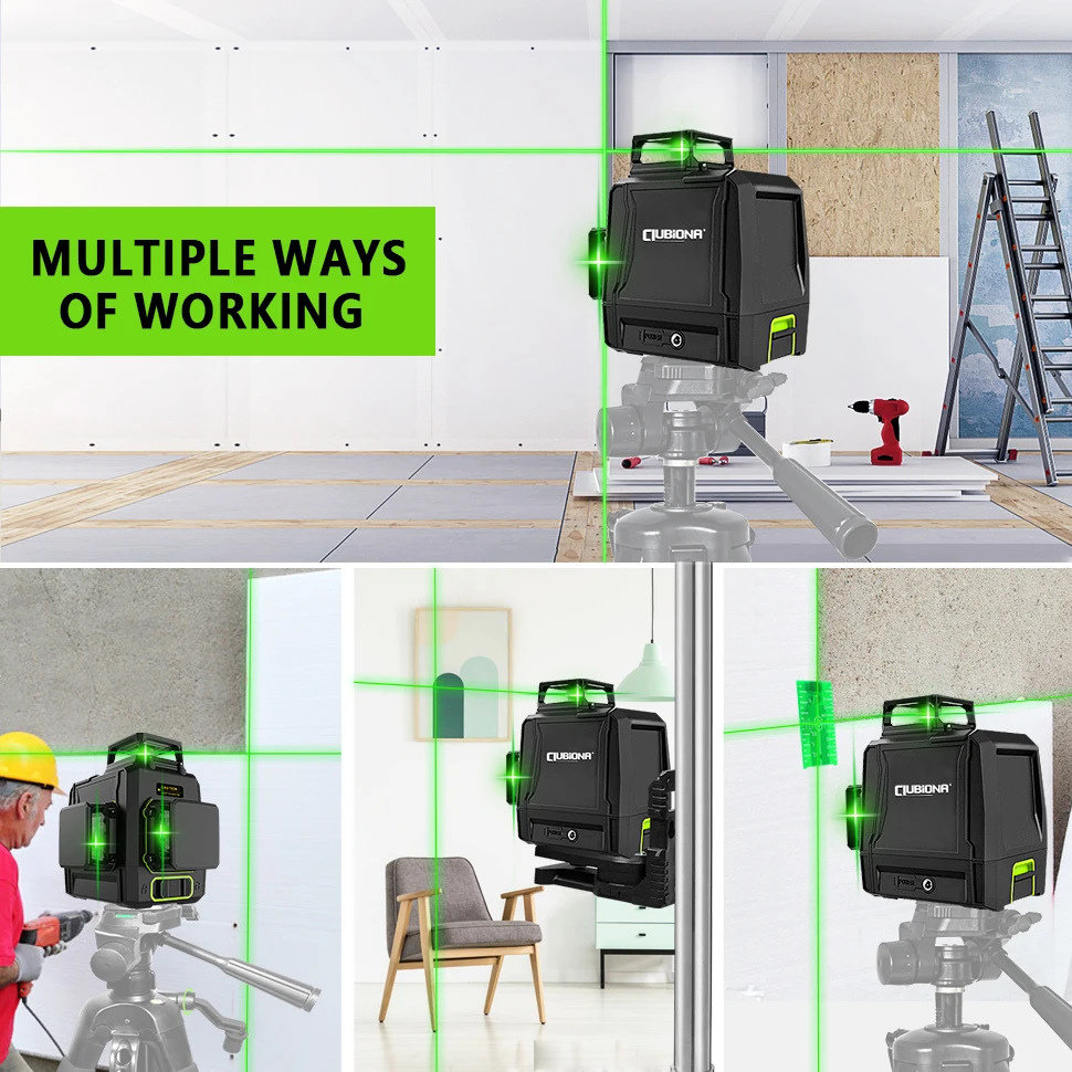 Clubiona CE Certificated 3D New ABS and PC Shell Shockproof Lines Laser Level with 5200 mah BATTERY Work Separately Laser Lines