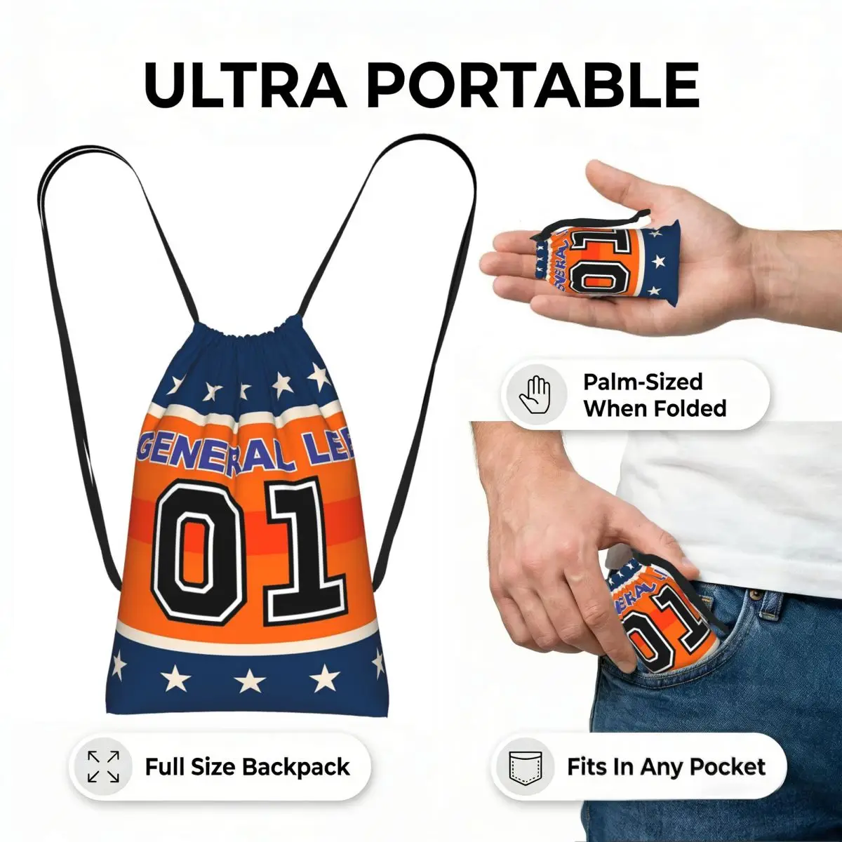 Dukes Of Hazzard Good Ol' Boys Racing Car 01 General Lee Drawstring Backpack Sports Gym Bag Portable Travel Drawstring Bag