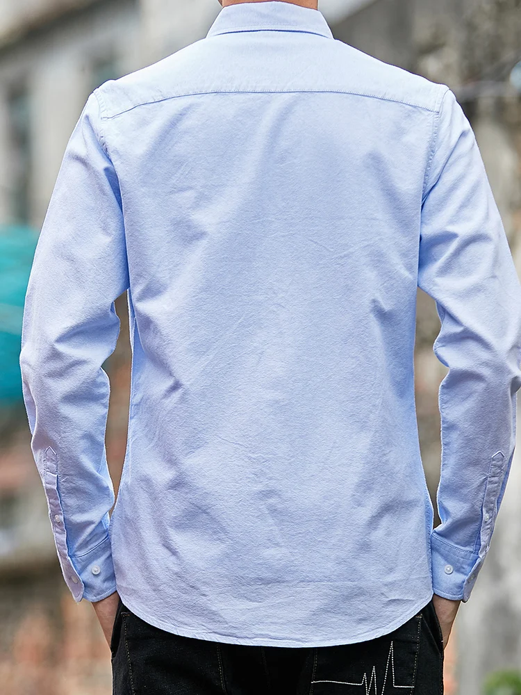 2024 Autumn New Men's Shirts Long Sleeve Solid Color Oxford Cotton Casual Basic Shirt Slim Fit Clothes Work Blouse Tops