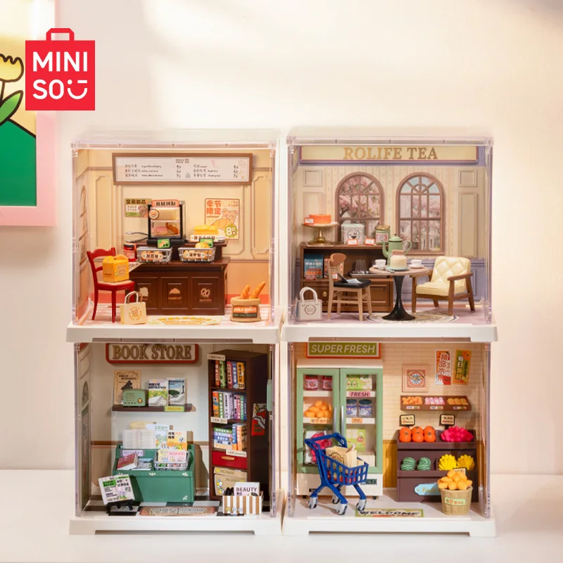 MINISO Super Creator Mini Series Shop Bakery DIY Hut Assembled Toys Miniature Mini Shop Ornaments Decorative Toys Gifts