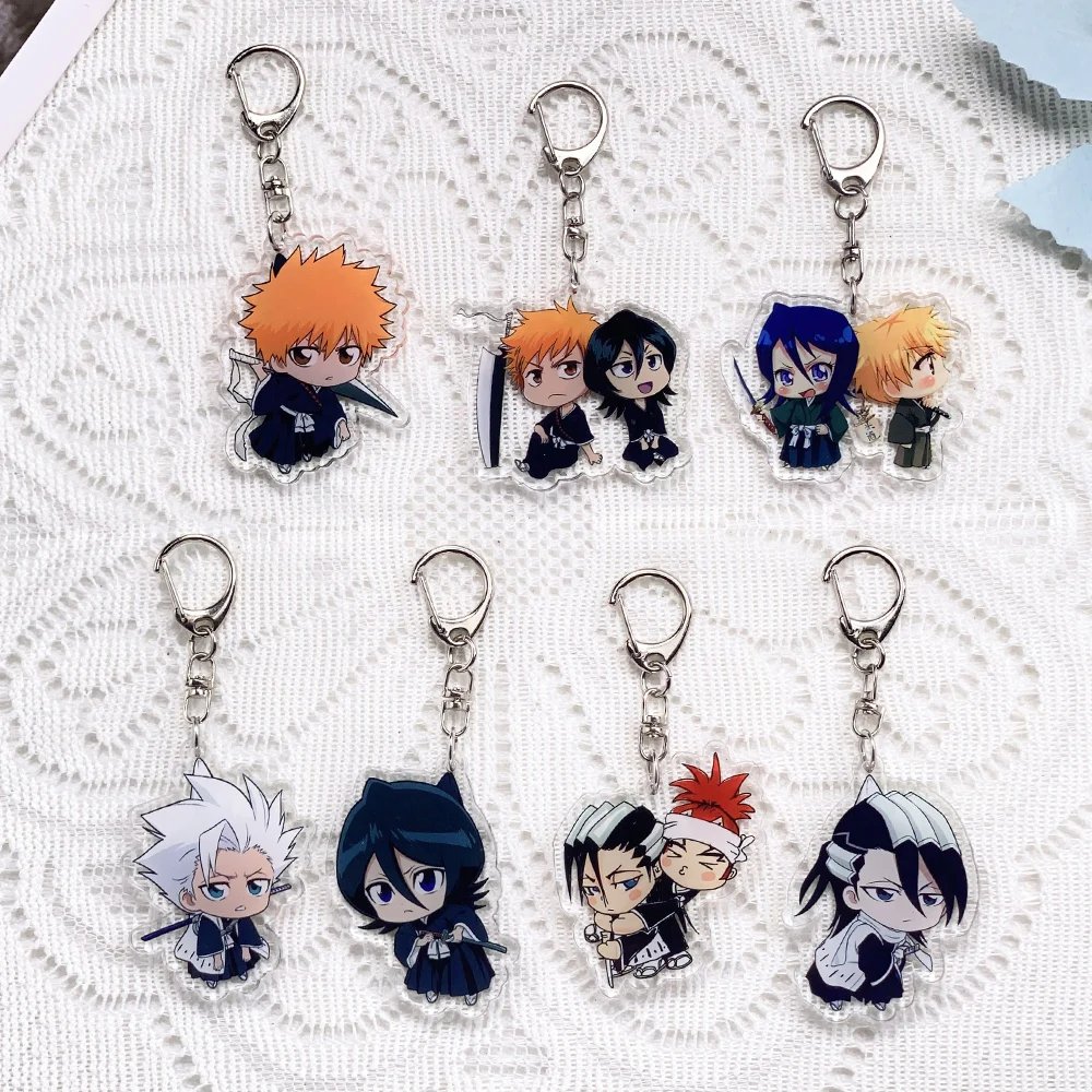 7Pcs Anime Figures Bleach Car Keychain Acrylic Keyrings Bag Charms Cute Backpack Pendant Funny Prop Decoration Friends Gifts
