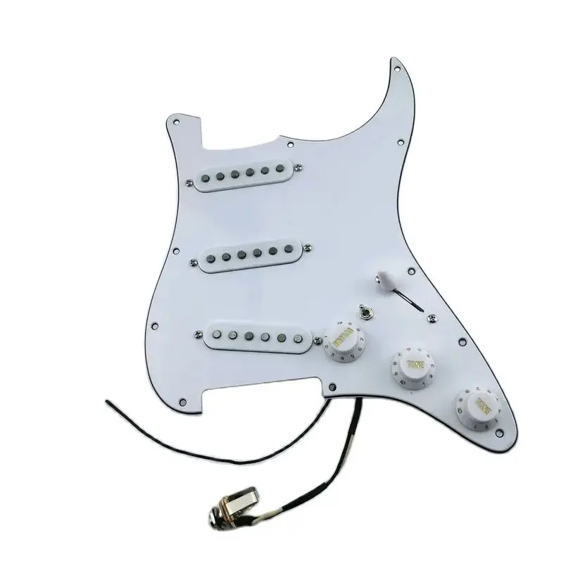 

Guitar Pickups Prewired Pickguard SSS Single Coil Pickup 7-Way type fully loaded pickguard - 3-ply White