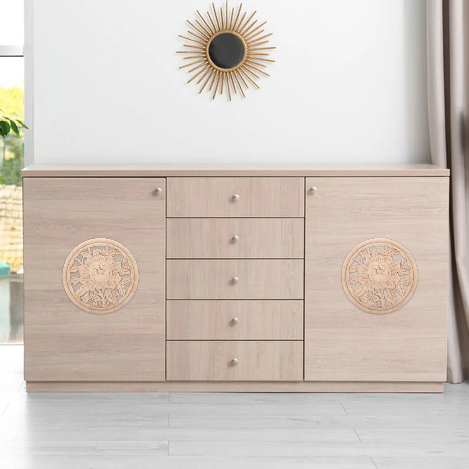 

Wood Carved Applique Solid Wood Long Oval Carving Furniture Cabinet Door Decorative Onlays DIY Center Carving Decal