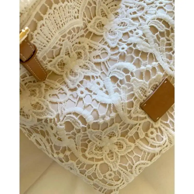 Bloom Fairycore Aesthetic Lace Shoulder Bags Women Retro Large Capacity Beige Handbag Wallet Gentle Vintage Underarm Bag 2025