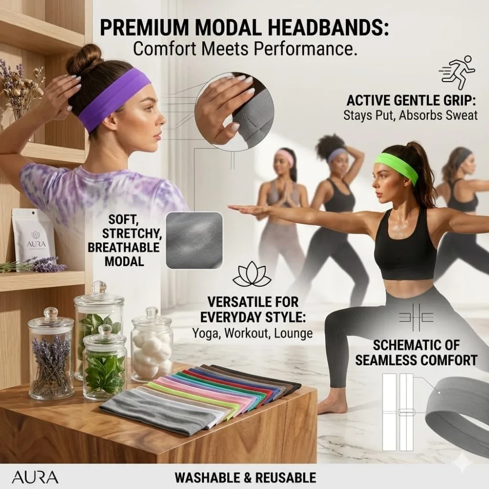 4/8/12/16pcs Women's Bohemian Style Non-Slip Headbands,Suitable For Yoga,Running,Workout And Washing Face,Hair Accessories For Women