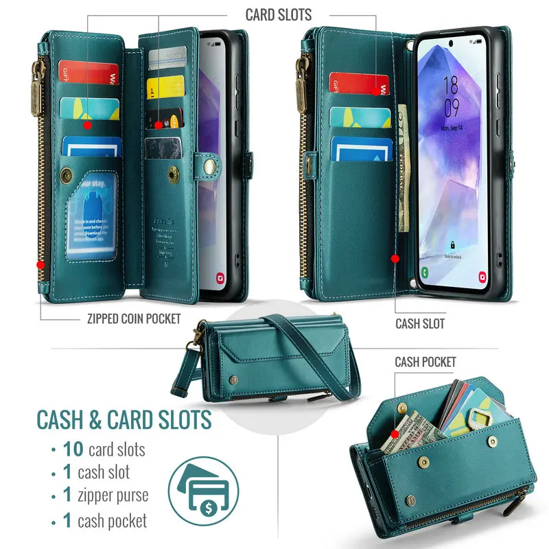 A14 A34 A54 5G Card Bag Case Crossbody Zipper Leather Book Funda for Samsung Galaxy A54 A 34 A24 14 A04 54 RFID Wallet Case Etui