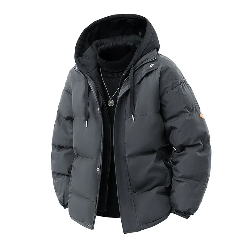 Men's Warm Parkas Casual Cotton-Padded Jacket Winter Men Trendy Fake Two-piece Hooded Bread Cotton-padded Jackets Coats