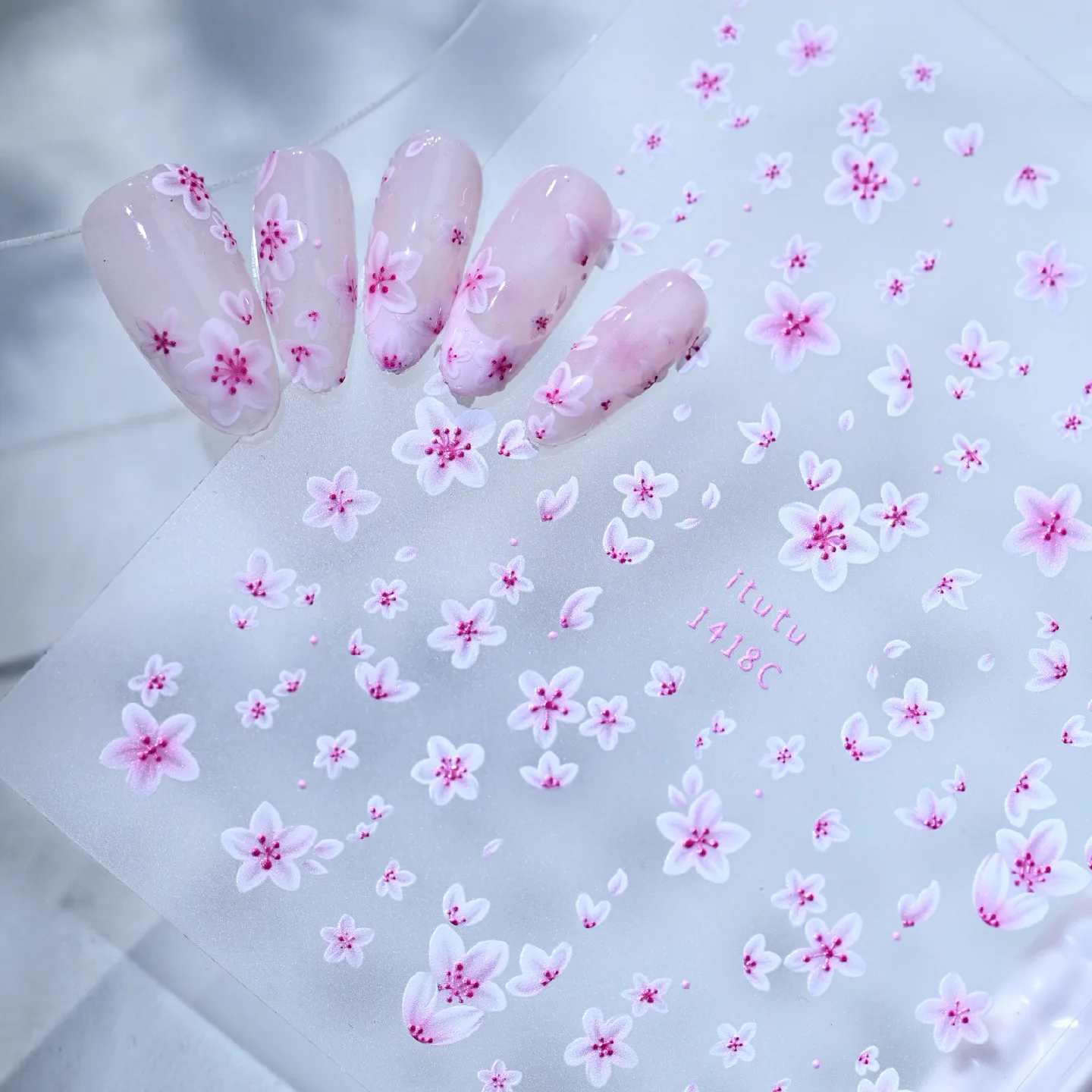 5D Embossed Fresh Star Flower Peach Blossom Nail Stickers Gradient Pink Yellow Sakura Florets Decals Spring Manicure Supplies