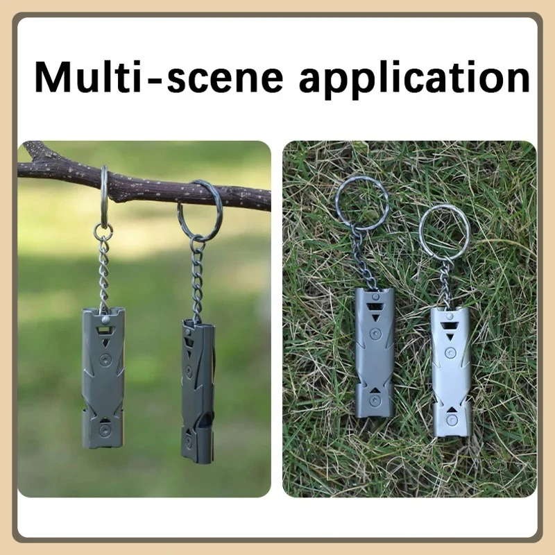 مزدوجة الأنابيب صافرة قلادة المفاتيح عالية ديسيبل المحمولة في الهواء الطلق بقاء أداة تخييم الطوارئ متعددة الوظائف صافرة 1 قطعة #4