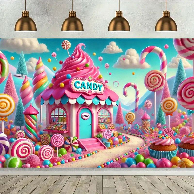 قطعة واحدة من ديكورات الحائط المصنوعة من القماش لخلفية بيت الحلوى الملونة دريم لاند، لا يتطلب مصدر طاقة #1