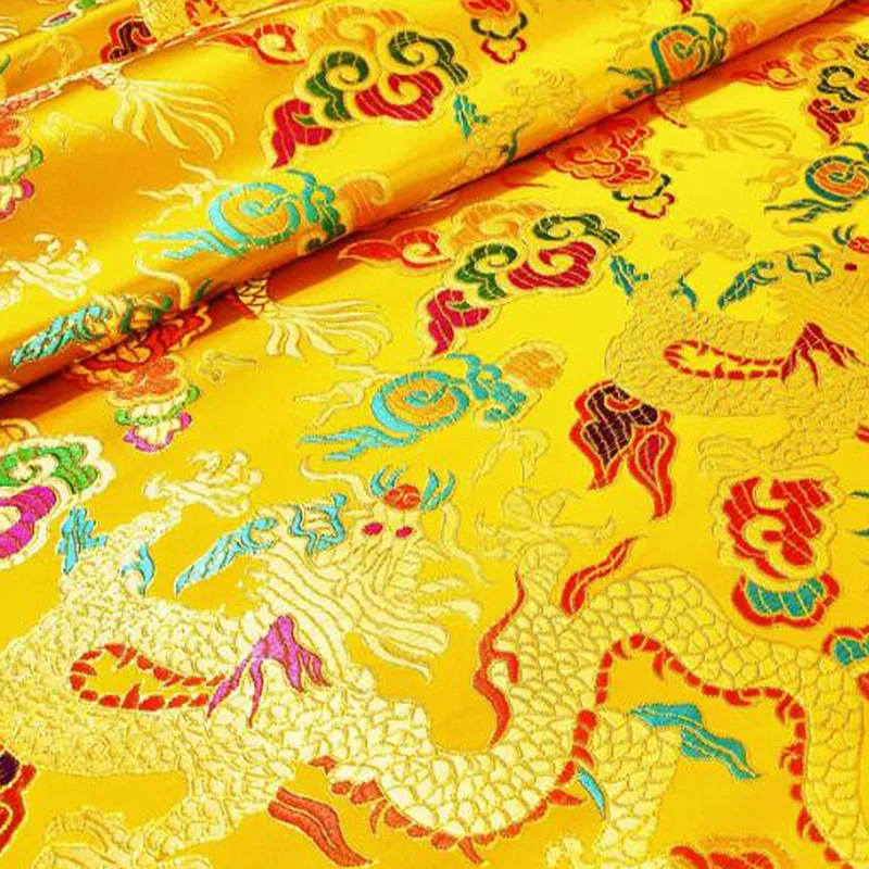 100x75cm Chinese Brocade Fabric Dragon Pattern For DIY Sewing Hanfu Cheongsam Kimono Wedding Dress Costume Silk Satin Material