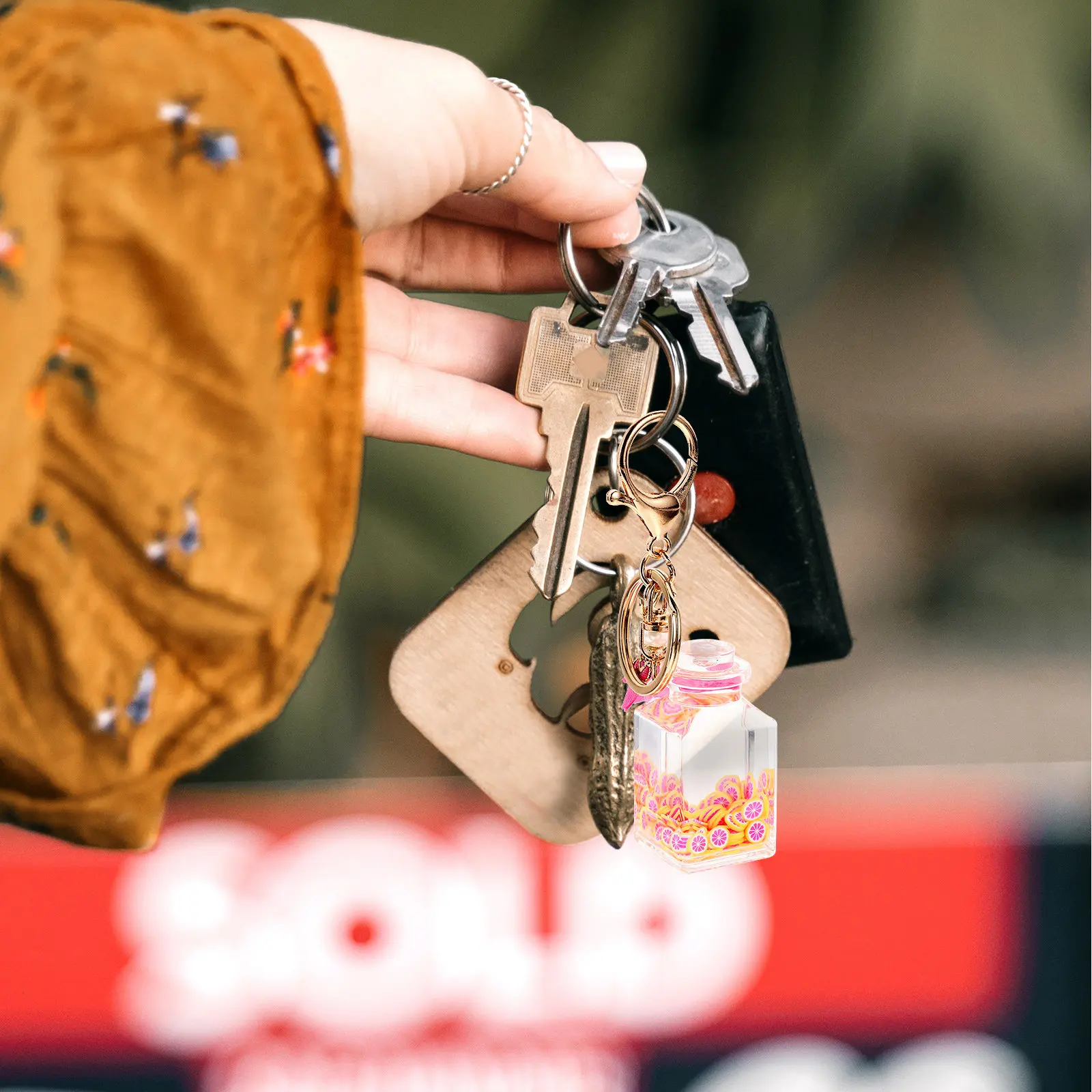 1Pcs Bag Pendant For Keychain For Bag Christmas Stocking Stuffers Floating Grapefruit Quicksand Fashion