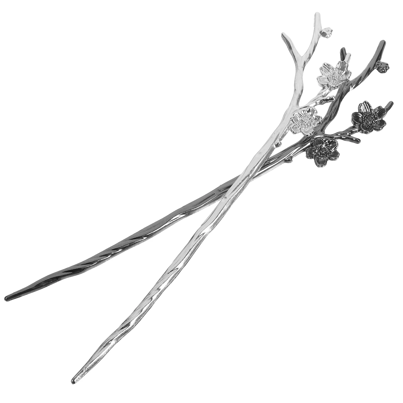 

2 Pcs Hair Chopstick for Women Black Silver Alloy Bun Sticks Lightweight Smooth Formal Updo Accessories Trendy Stylish