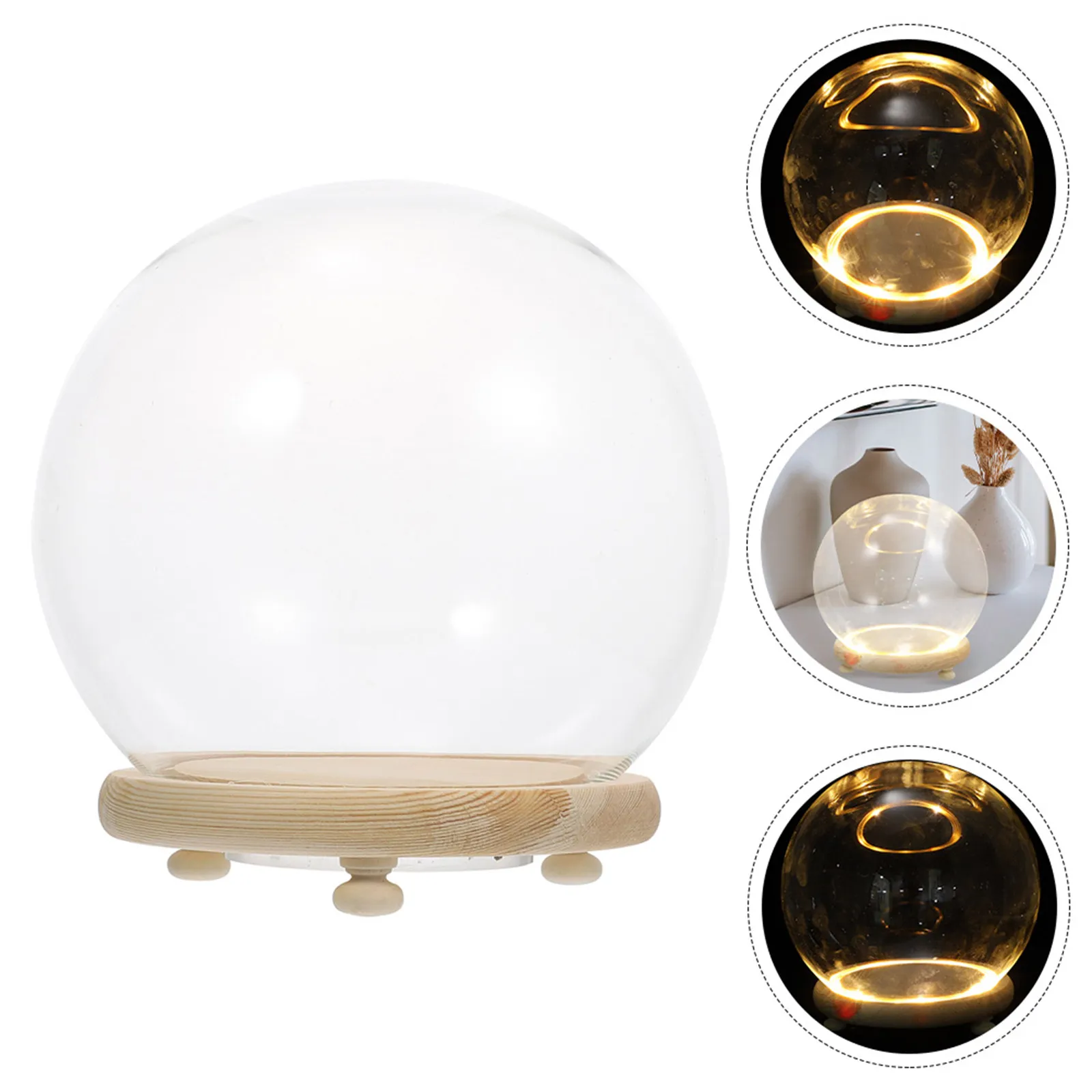 Luminous Glass Dome Preserved Flower Glass Cover Clear Decorative Flower Display Case Micro Landscape Home Ornament