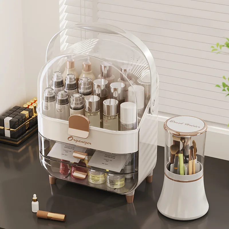 

Rotating makeup brush storage bin, dressing table brush bin, desktop makeup brush, lipstick, dustproof pen holder, file box