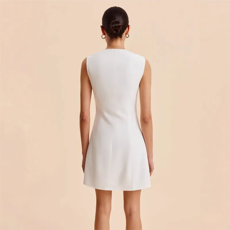 2026 Summer Temperament Dress Dresses Elegant Woman Vestidos Vestido Intellectual Solid Color Wavy Sleeveless Slim Banquet Chic