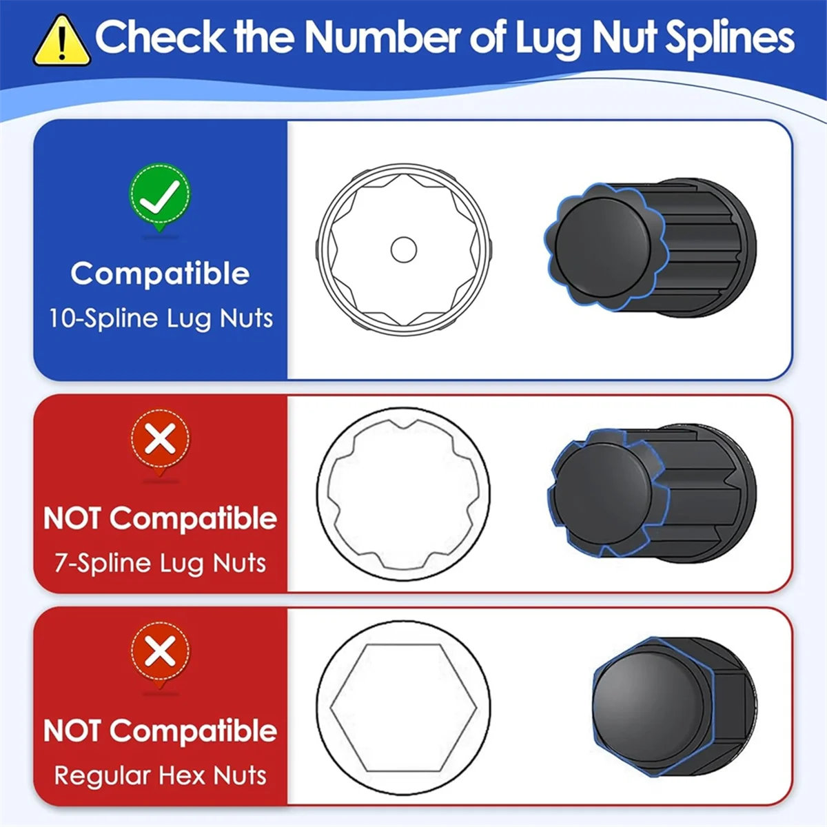 AA98 10 Spline Lug Nut Key,for Bimecc 10-Spline Lug Nuts and Lug Bolts for Removal Aftermarket Locking Lug Nuts(3 Piece Pack)
