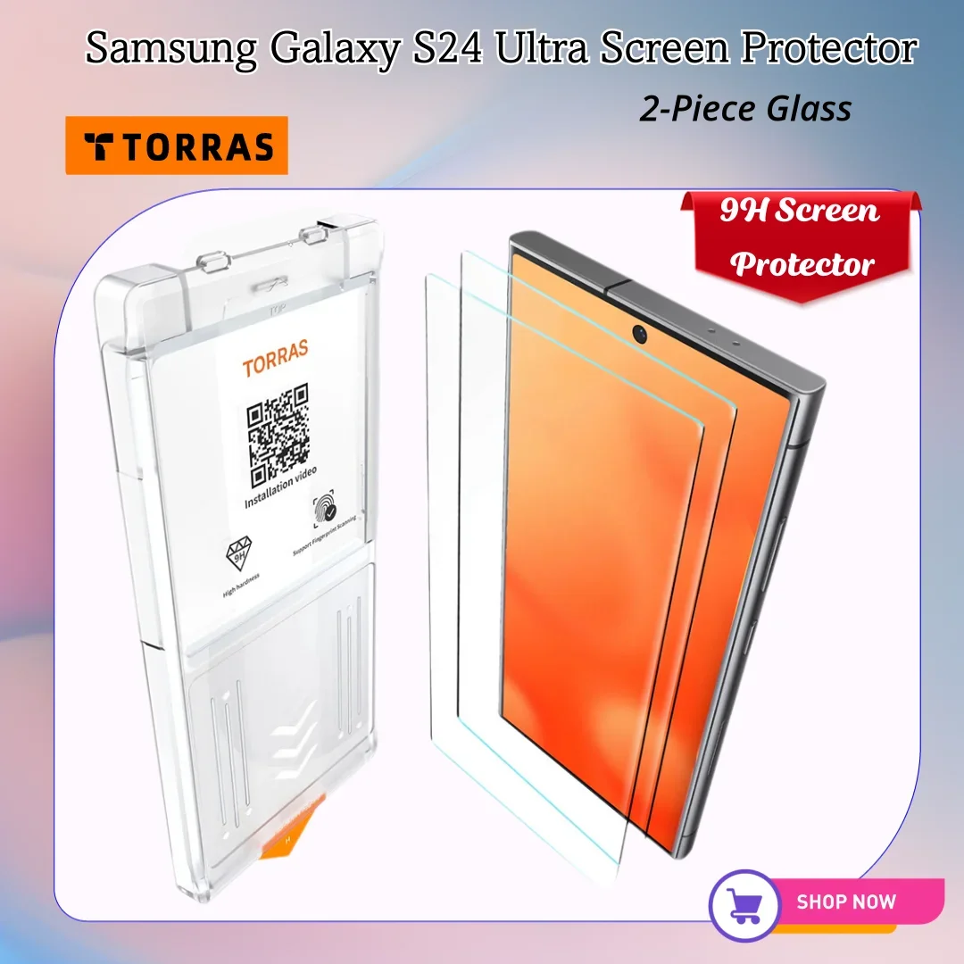 TORRAS 2pcs Screen Protector For Samsung Galaxy S24Ultra 9H Tempered Glass 0.04s Fingerprint Unlock Bubble Free Screen Protector