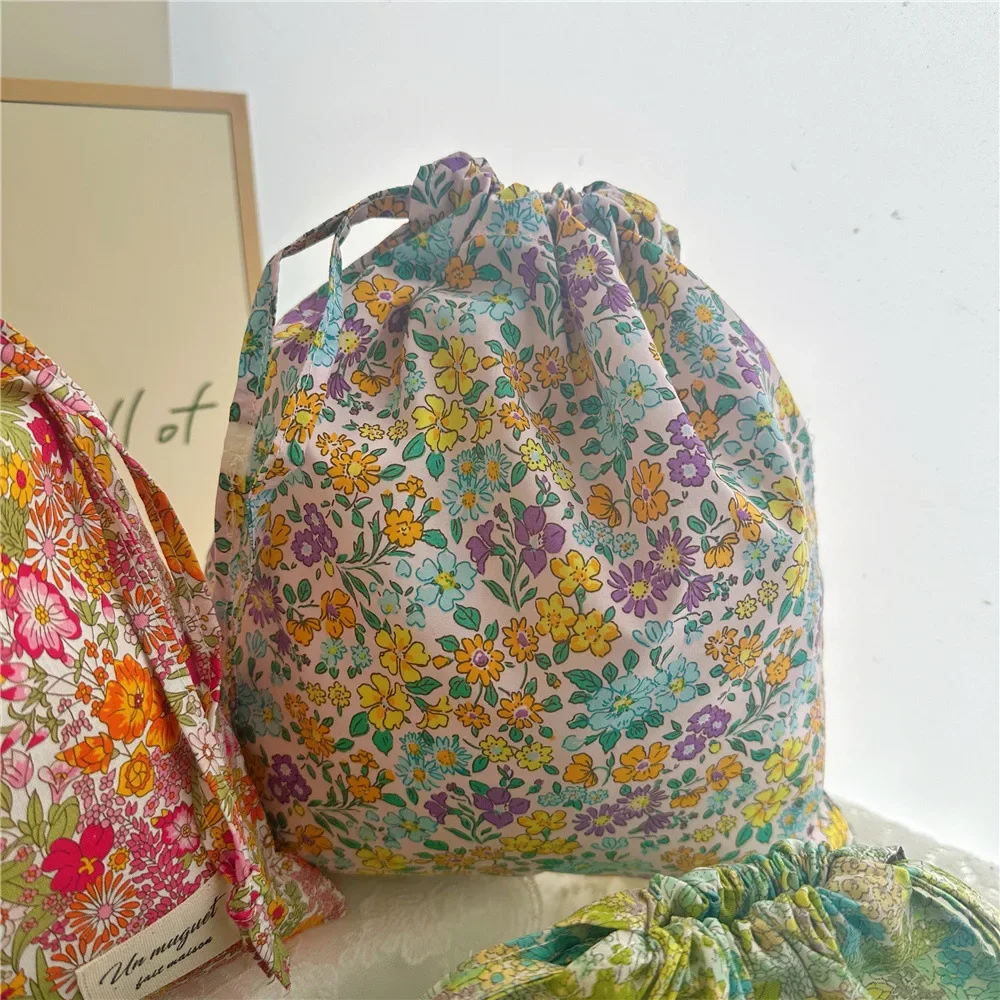 

New Organizer Cotton Makeup Bag Travel Underwear Clothing Drawstring Home Bags Flower Print Mom Storage Cosmetic Bags LIUYING